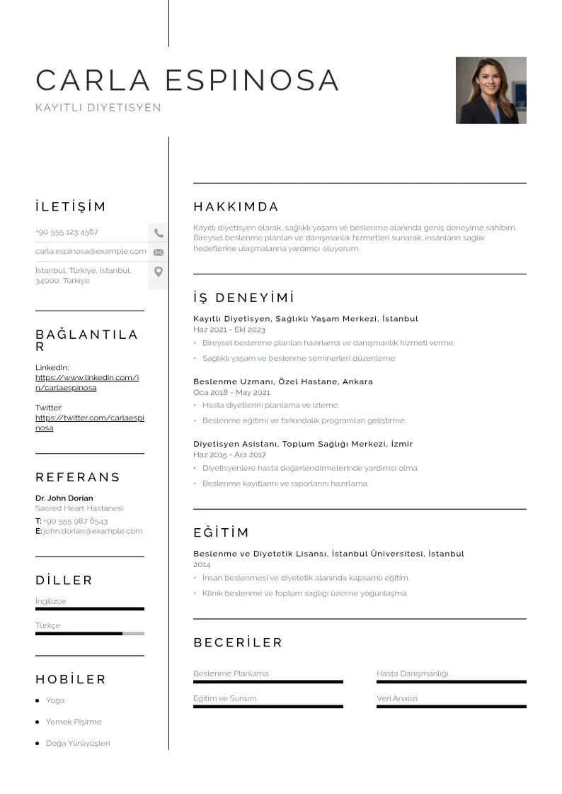 Vienkārša Kayıtlı diyetisyen  CV piemērs