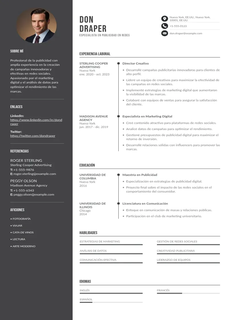 two column especialista-en-publicidad-en-redes resume example