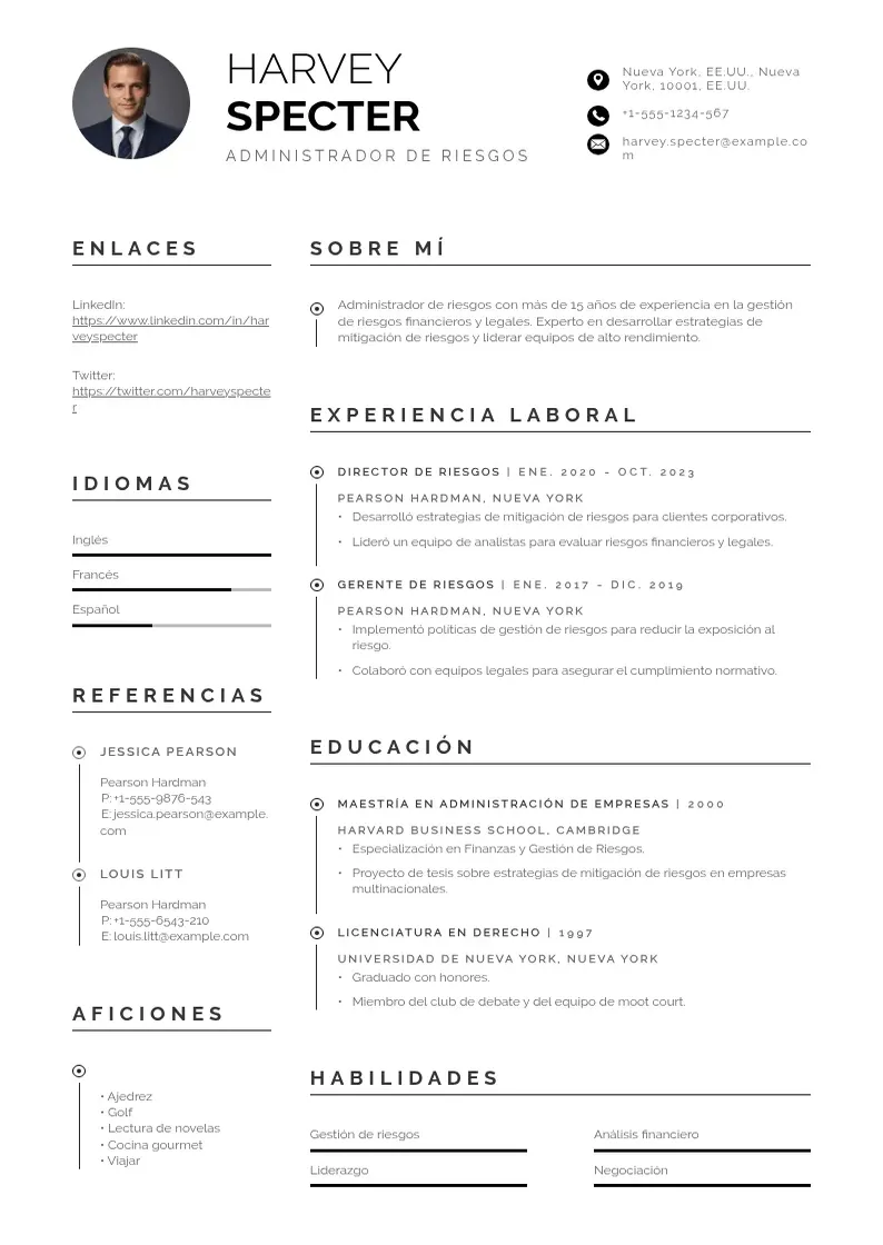 two column cv-administrador-de-riesgos resume example