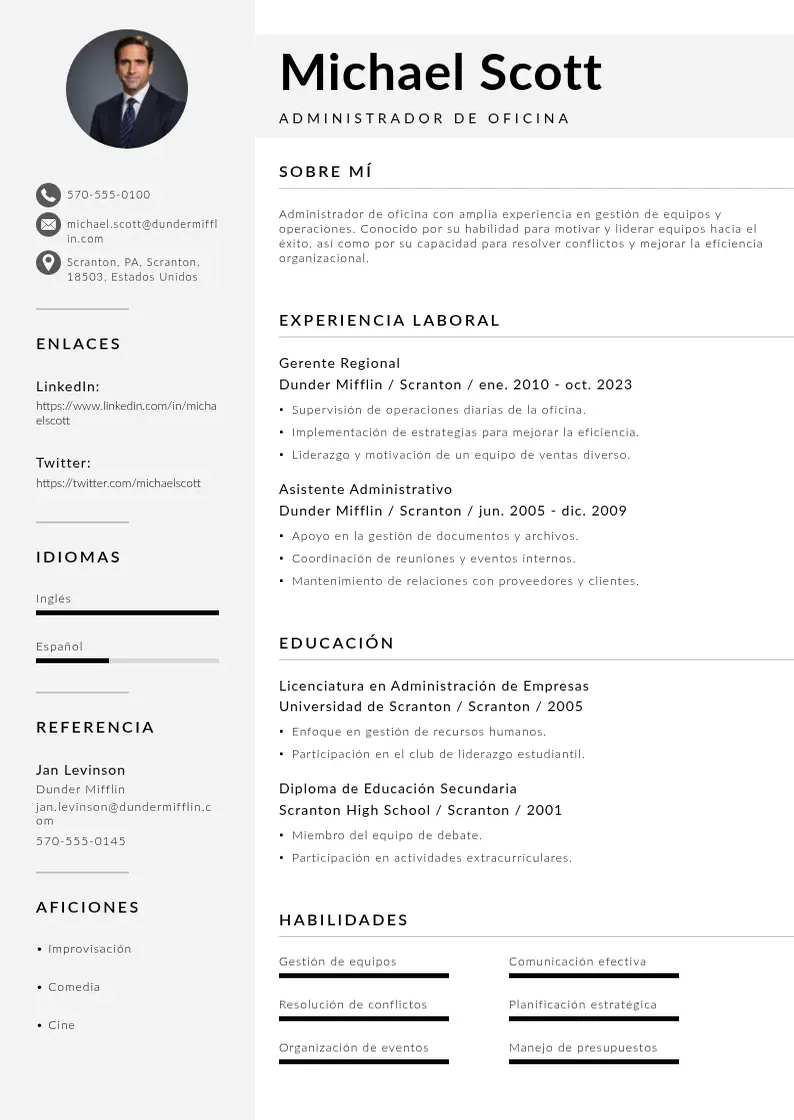 two column cv-administrador resume example