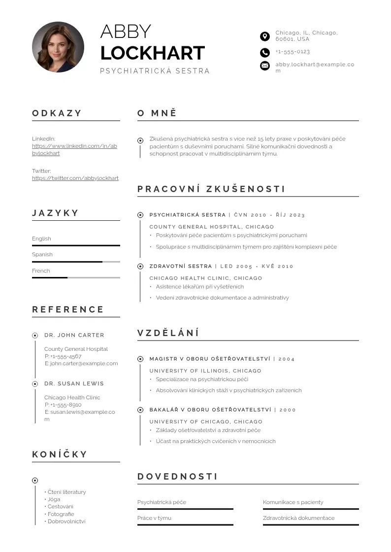 Profesionāla Psychiatrická sestra  CV veidne