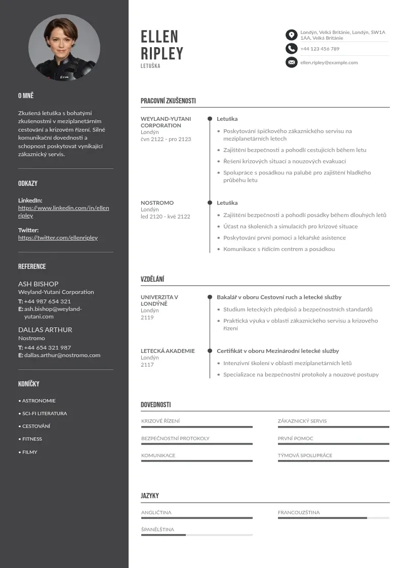 Divu kolonnu Zivotopis letuska CV piemērs