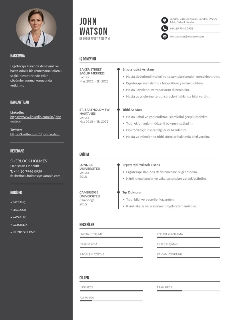 Divu kolonnu Ergoterapist Asistanı  CV piemērs