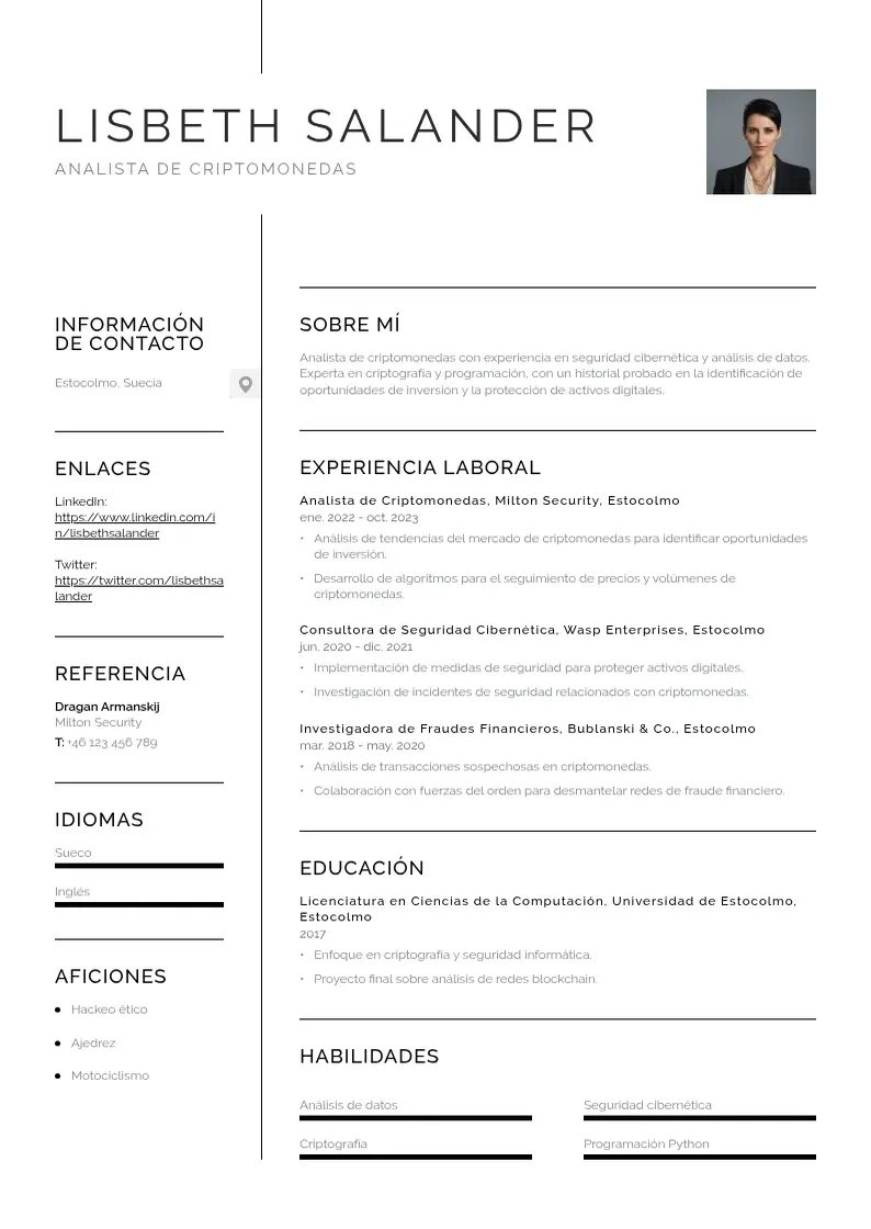 two column analista-de-criptomonedas resume example