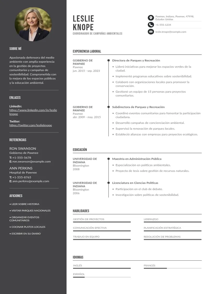 two column coordinador-de-campanas-ambientales resume example