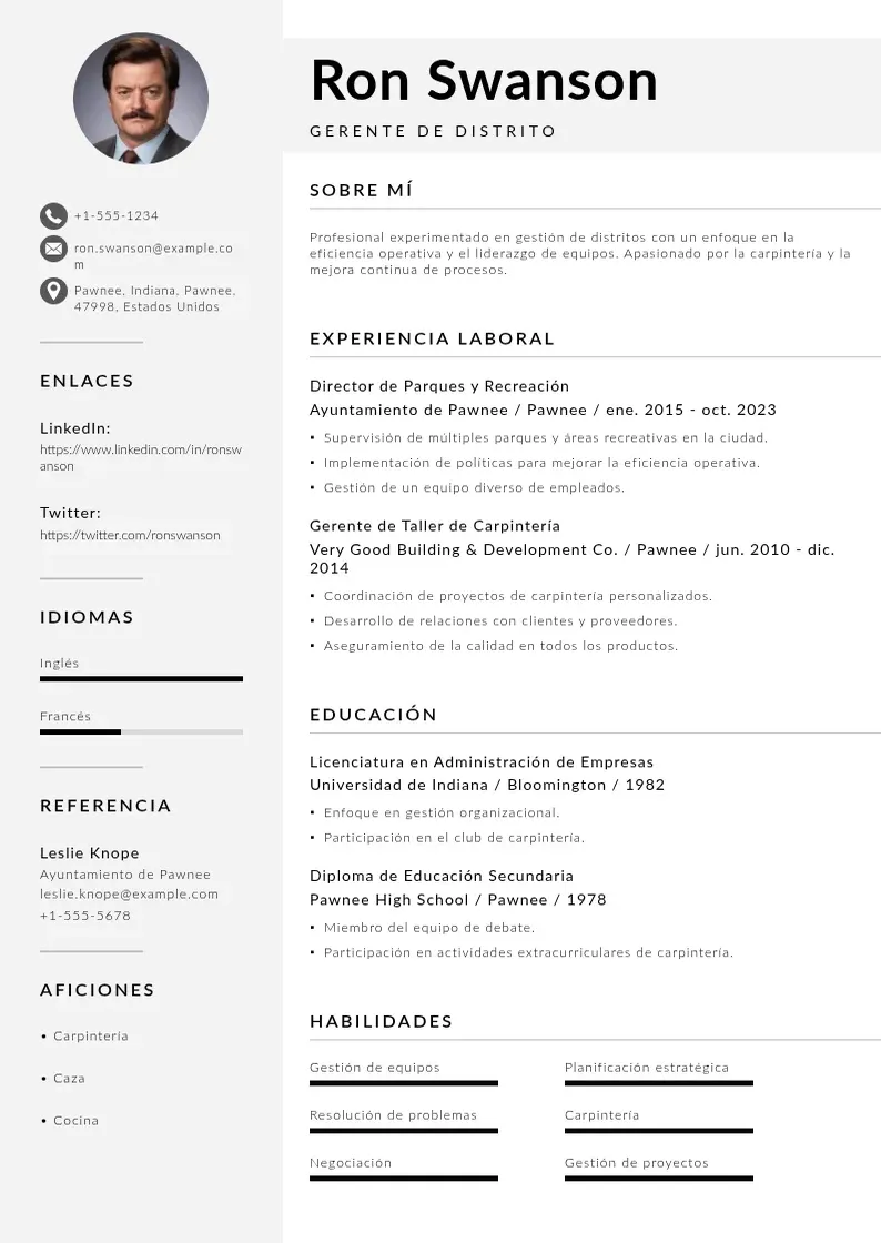 two column cv-gerente-de-distrito resume example
