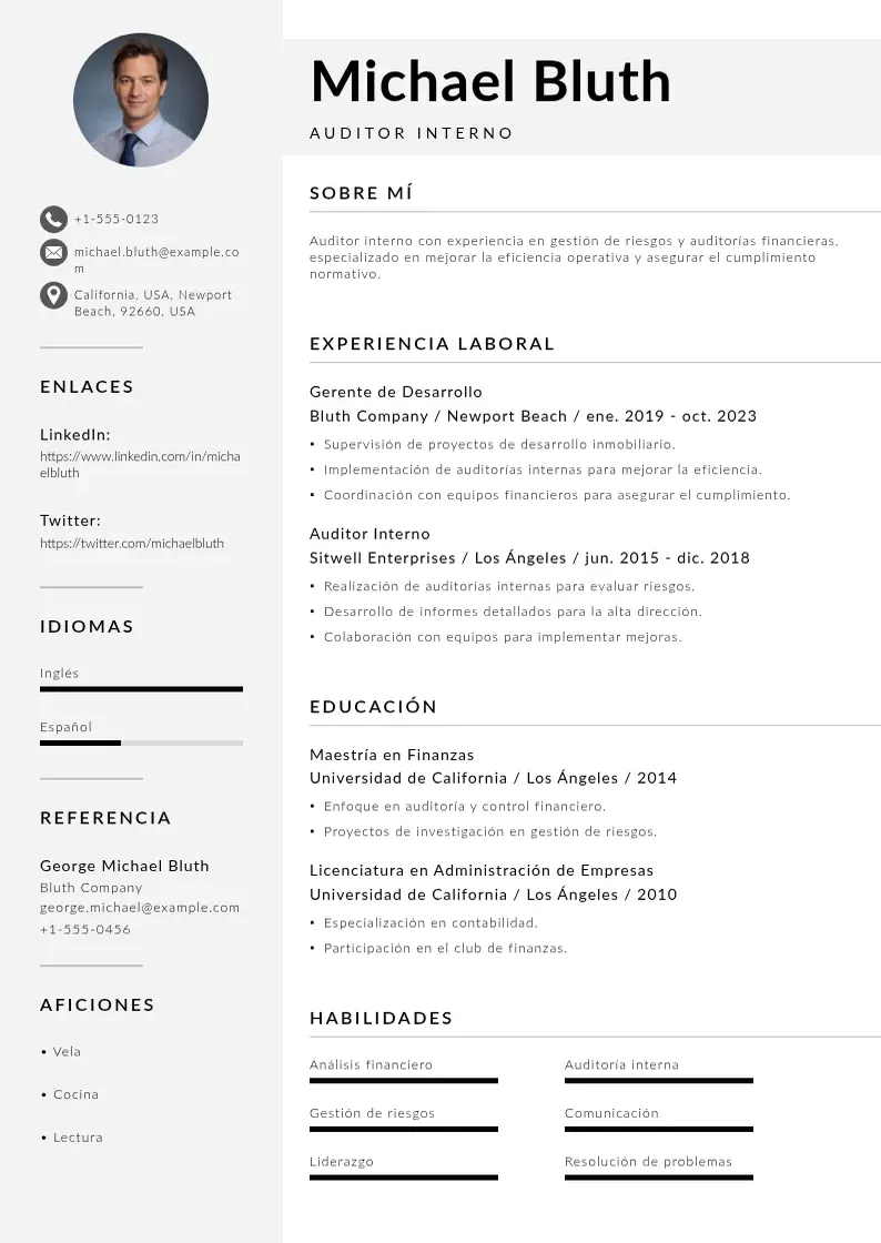 two column cv-de-auditor-interno resume example