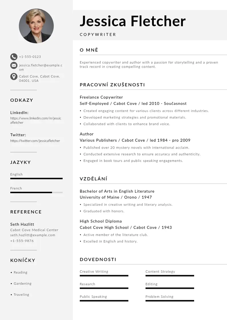 Mūsdienīga Zivotopis copywriter CV veidne