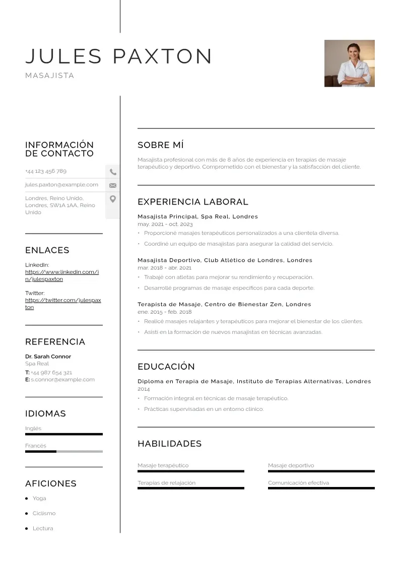 two column masajista resume example