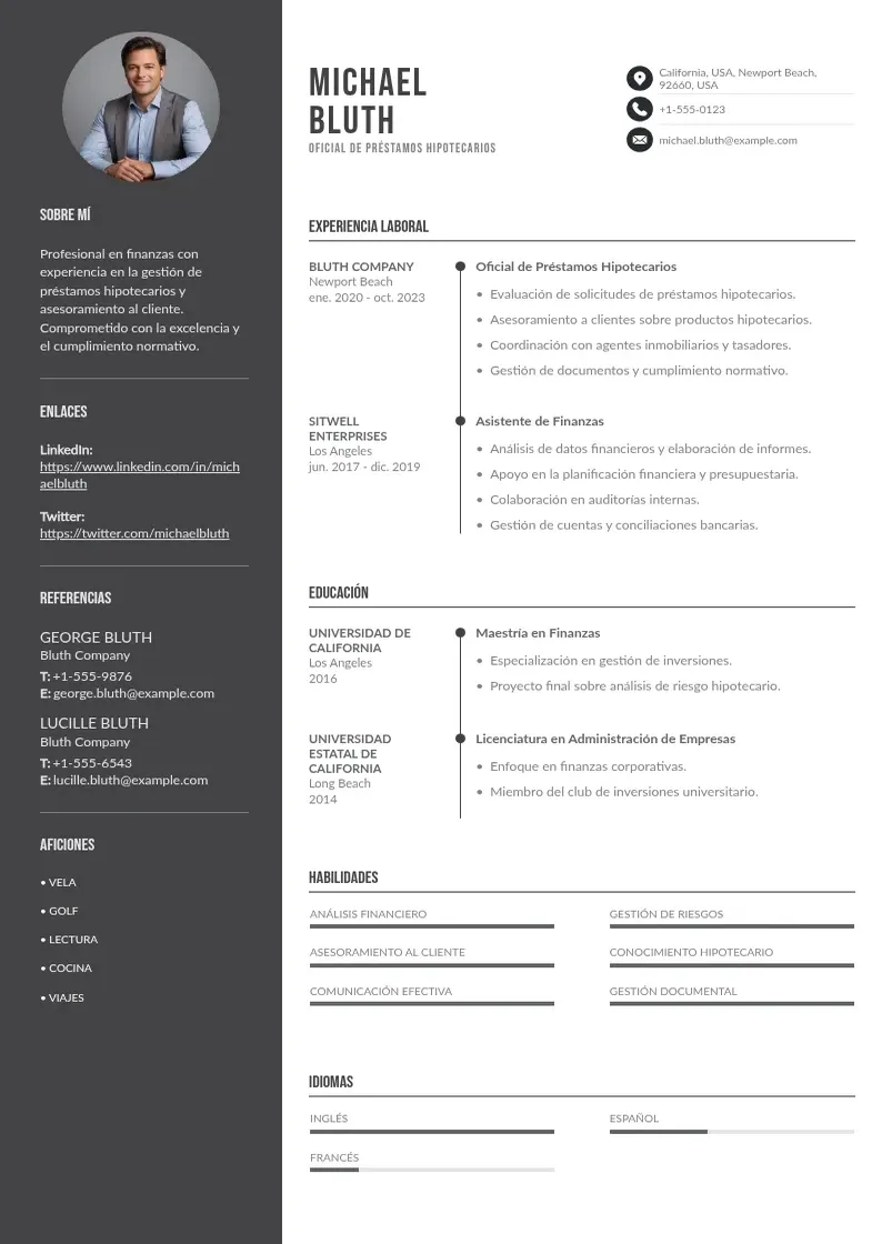 two column cv-oficial-de-prestamos-hipotecario resume example