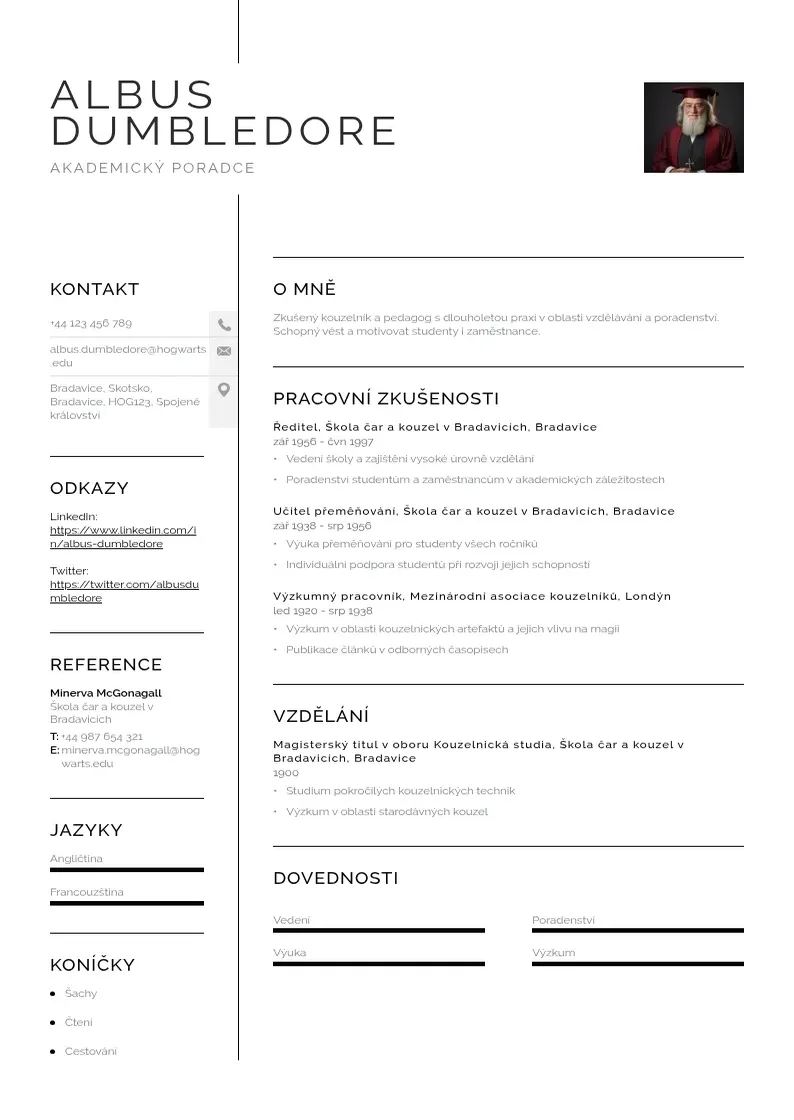 Vienkārša Akademickeho poradce zivotopis CV piemērs