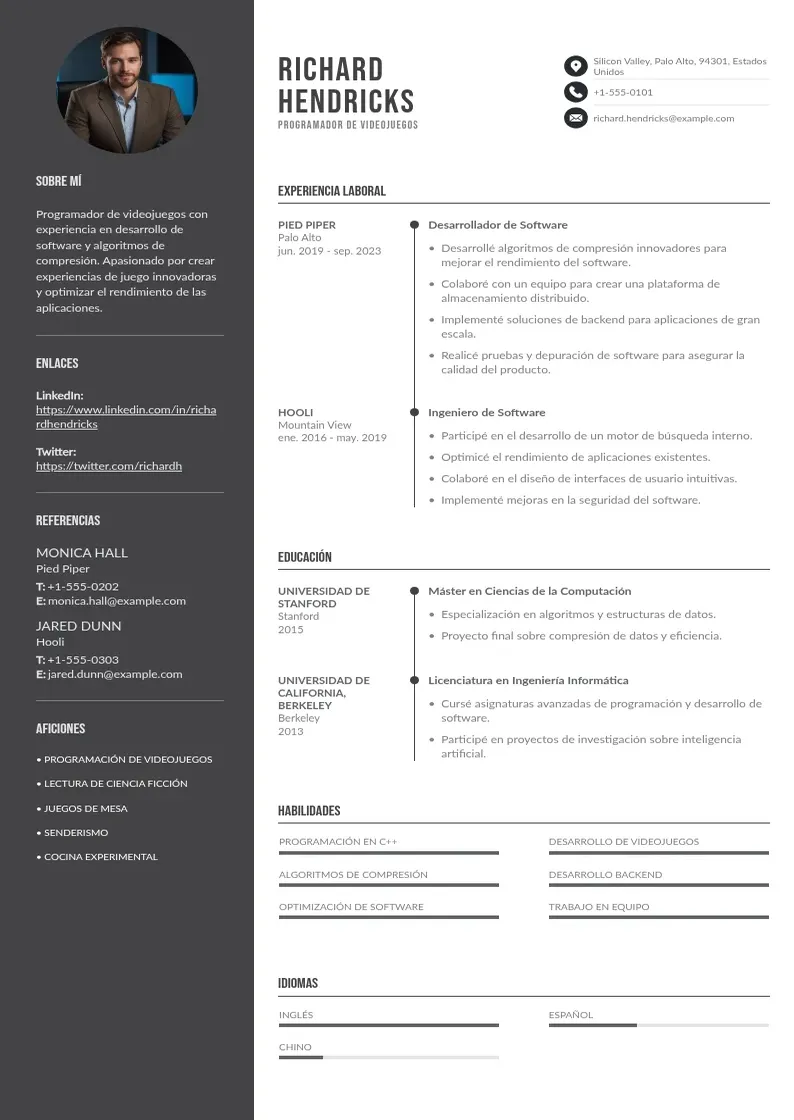 two column programador-de-videojuegos resume example