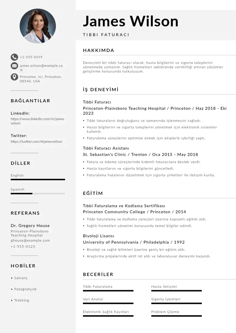 Mūsdienīga Tıbbi faturacı  CV veidne