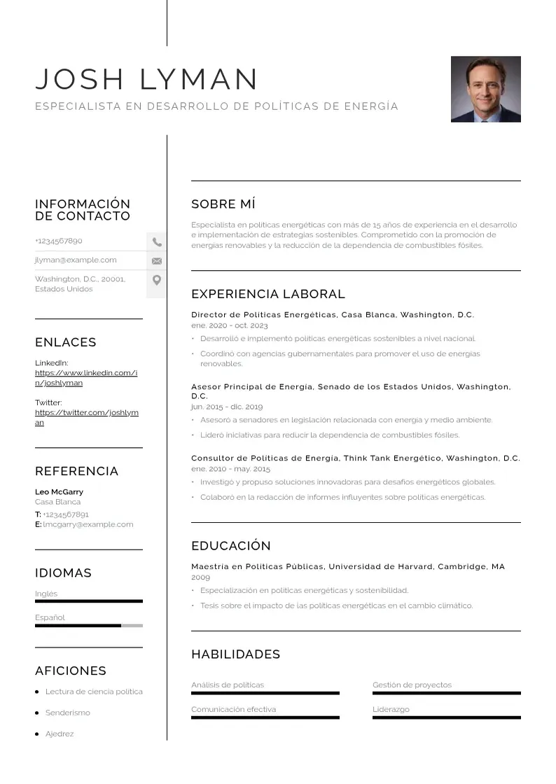 two column especialista-en-desarrollo-de-politicas-de-energia resume example