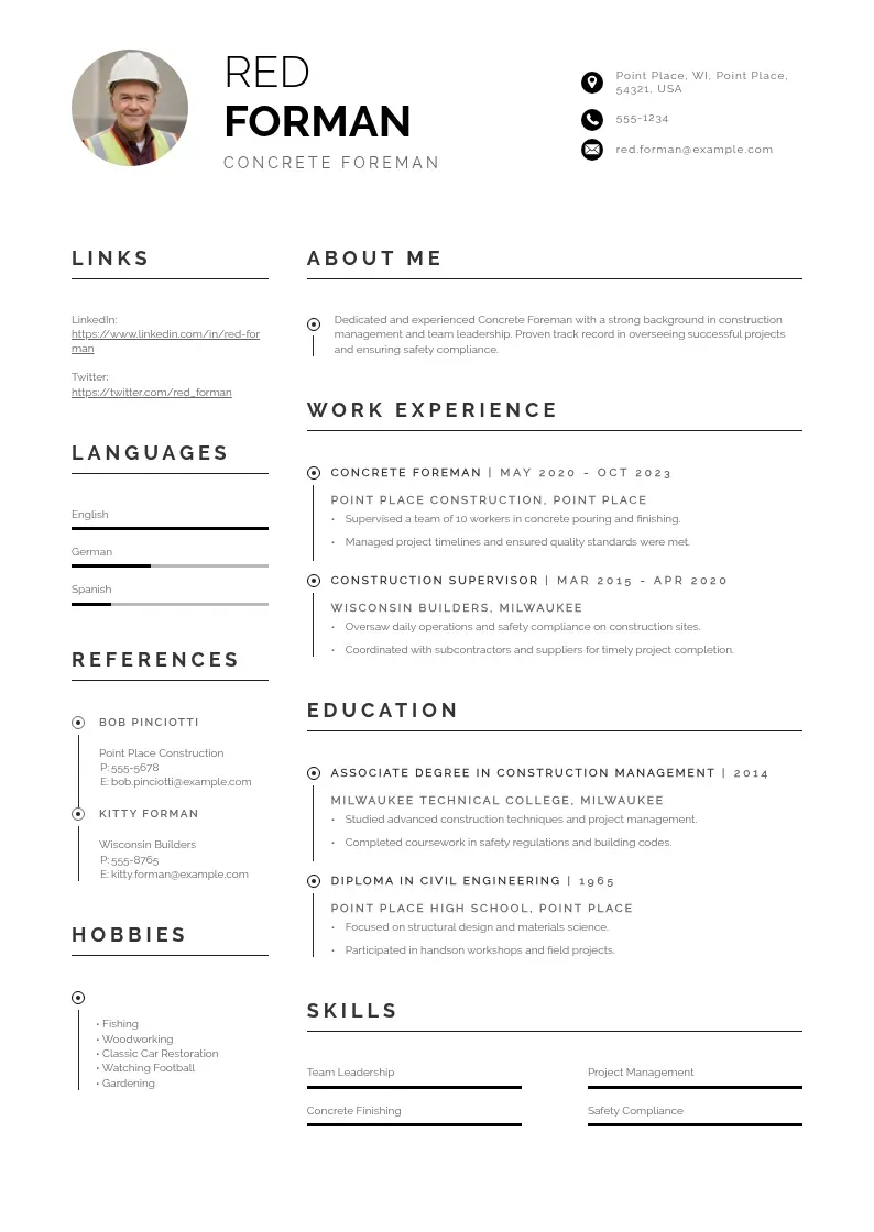 professional Concrete foreman resume resume template