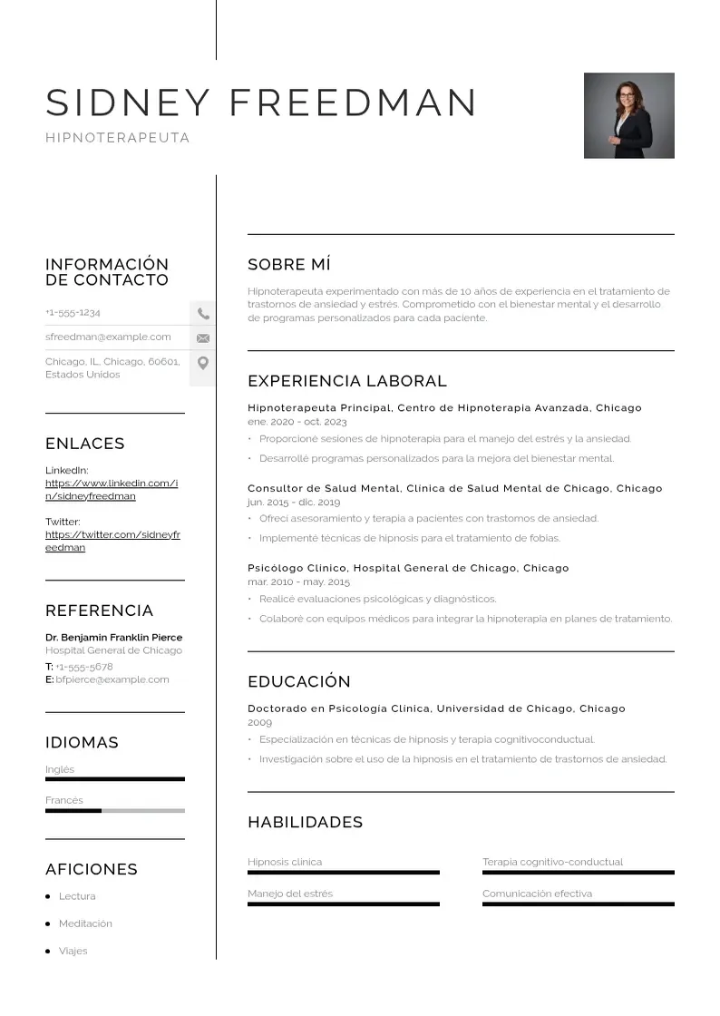 two column hipnoterapeuta resume example