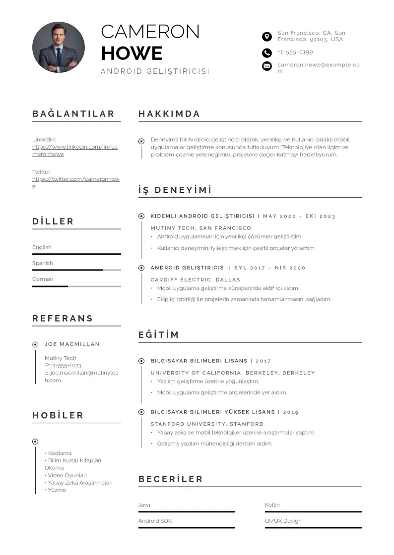 Profesionāla Android geliştiricisi  CV veidne