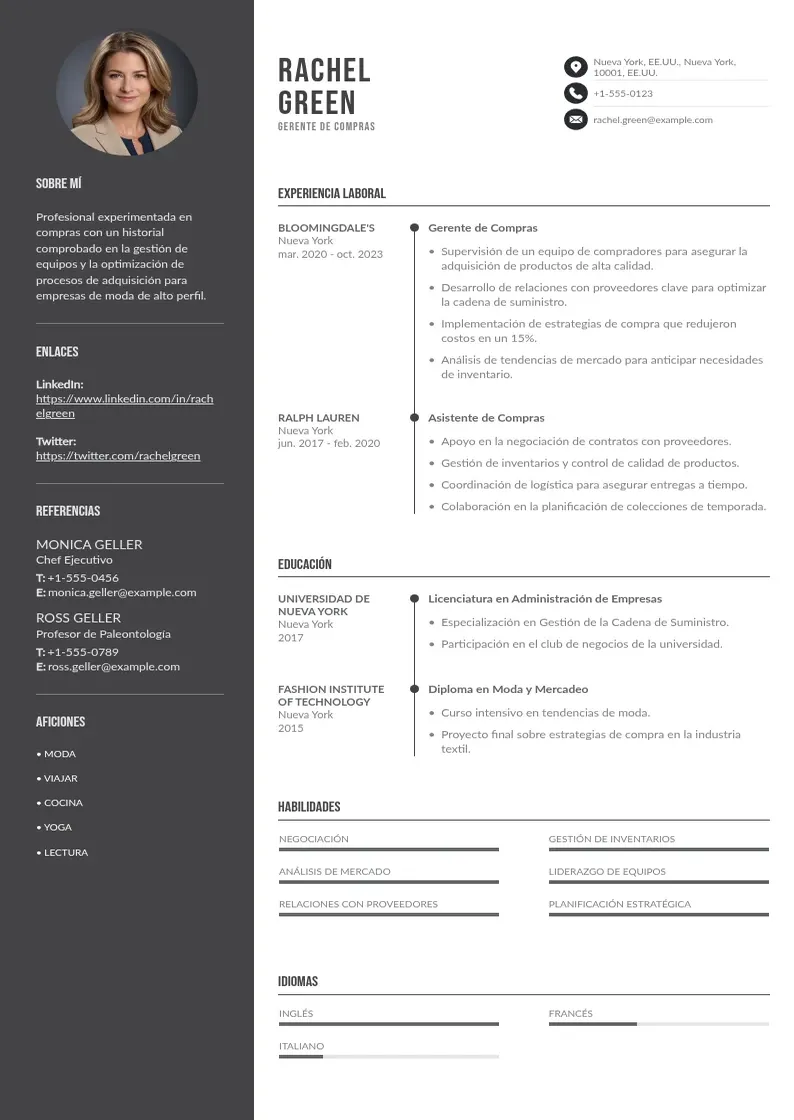 two column cv-gerente-de-compras resume example
