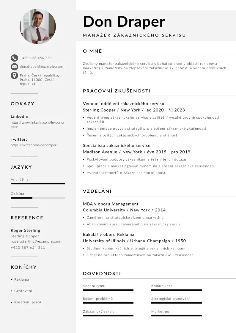 Mūsdienīga Manazer zakaznickeho servisu zivotopis CV veidne