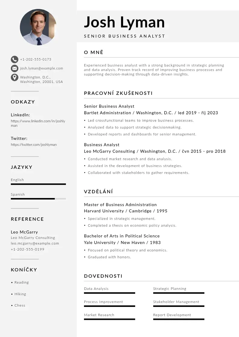 Mūsdienīga Priklady zivotopisu obchodnich analytiku CV veidne