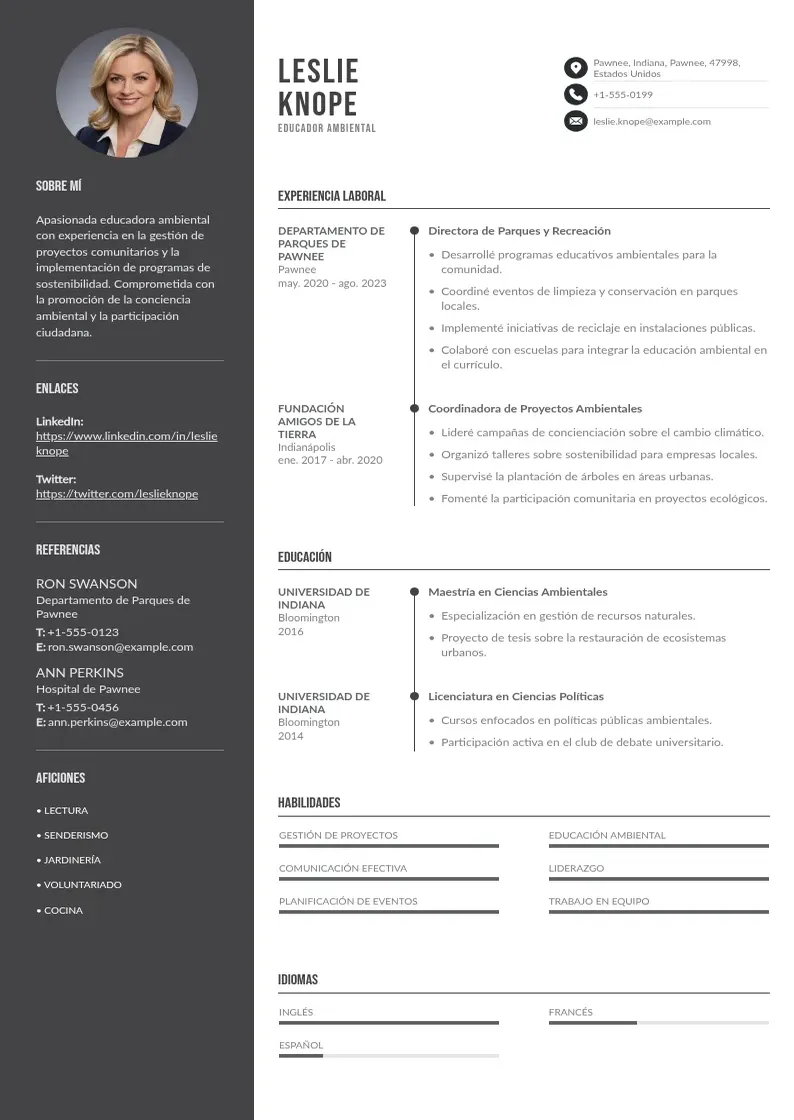 two column educador-ambiental resume example