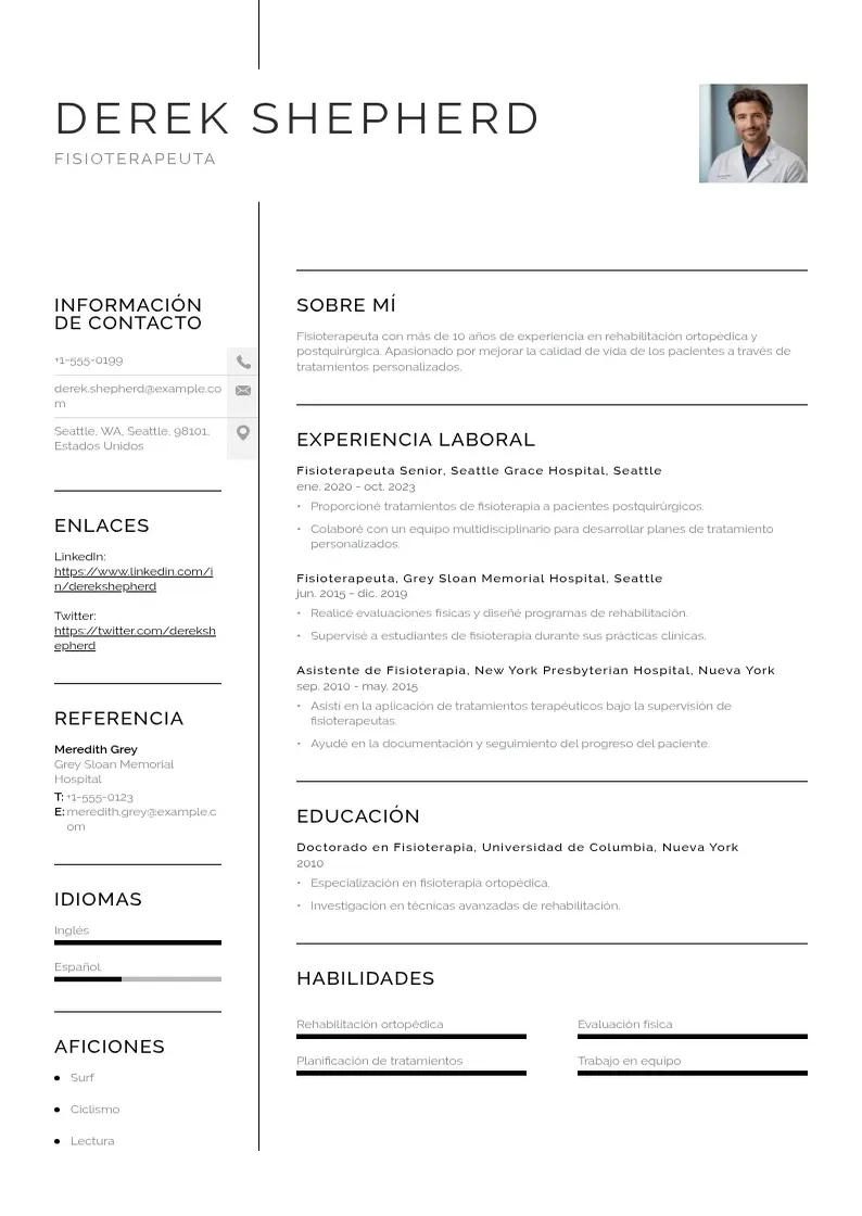 two column curriculum-de-fisioterapeuta resume example