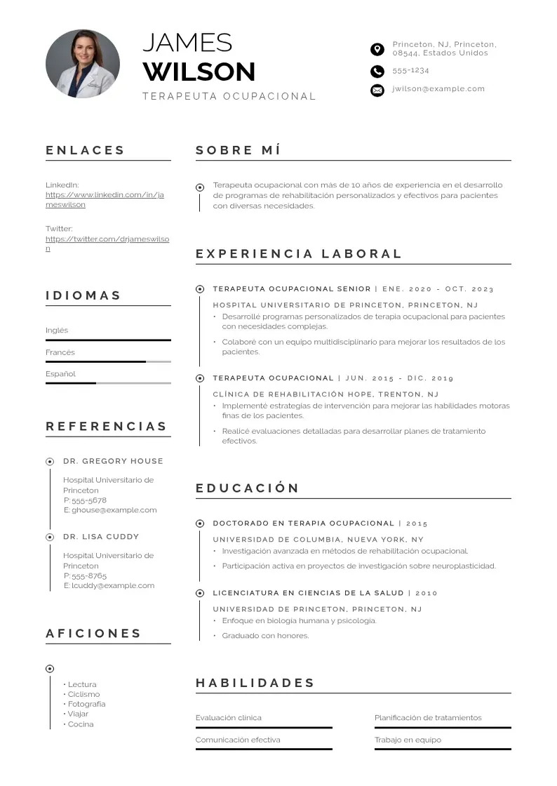 two column cv-terapeuta-ocupacional resume example