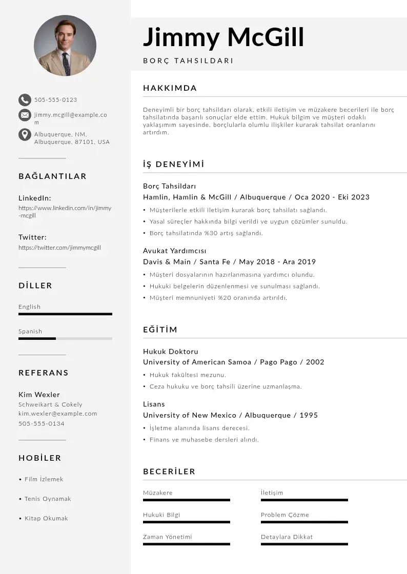 Mūsdienīga Borç tahsildarı  CV veidne