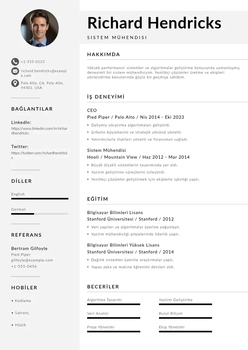 Mūsdienīga Sistem Mühendisi  CV veidne