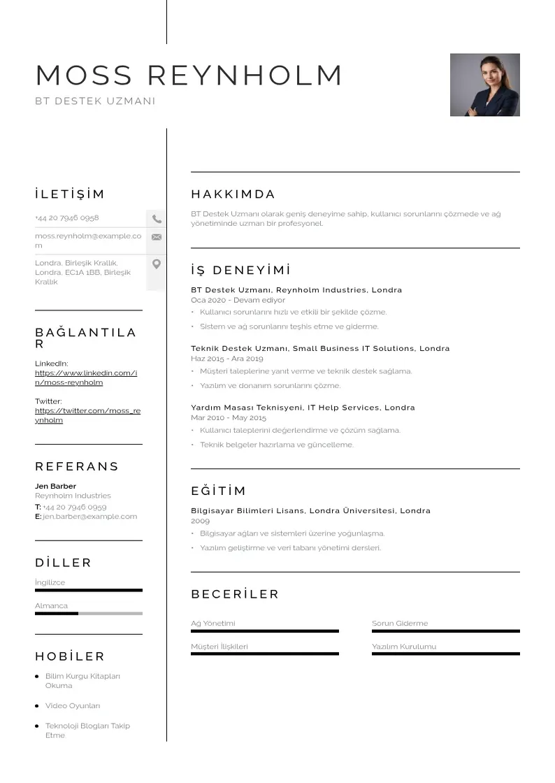 Vienkārša BT Destek Uzmanı  CV piemērs