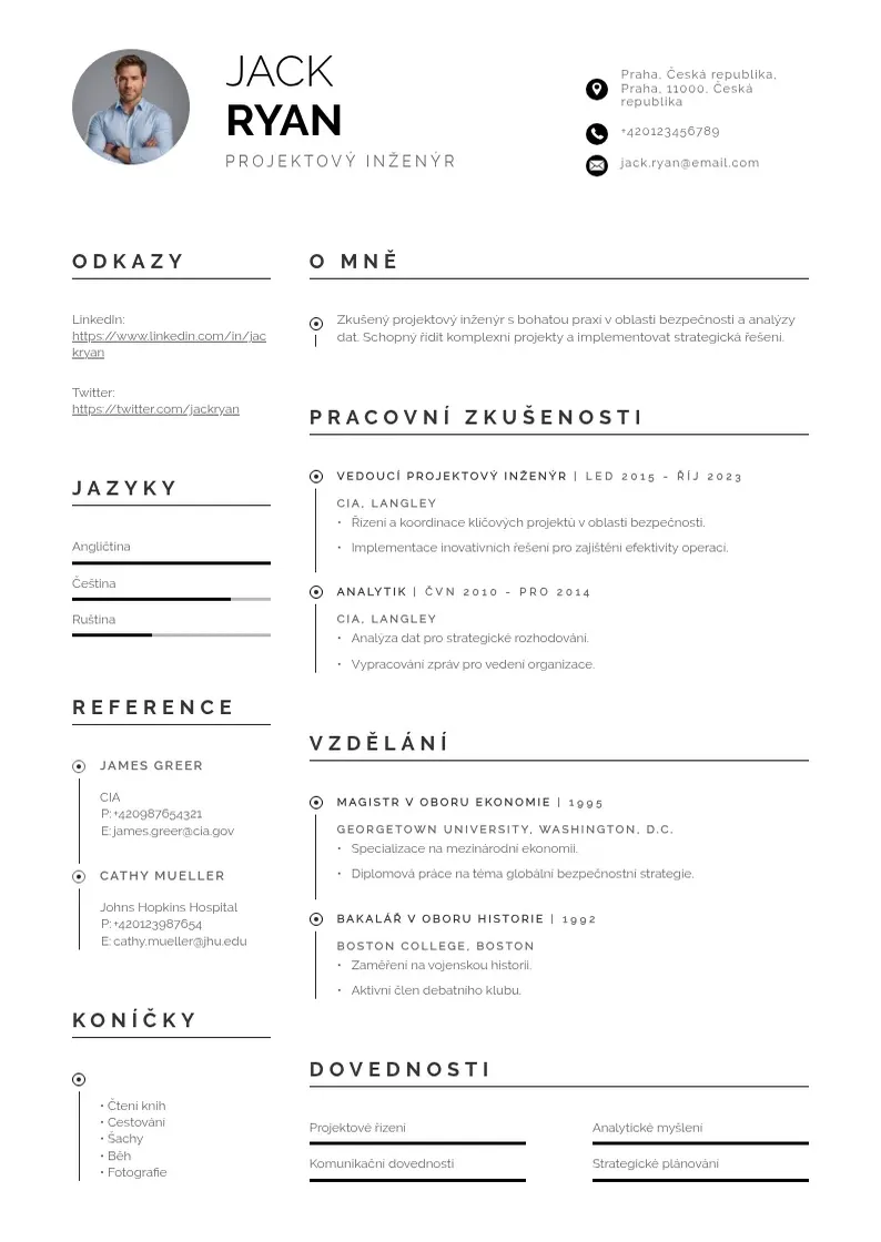 Profesionāla Projektovy inzenyr zivotopis CV veidne
