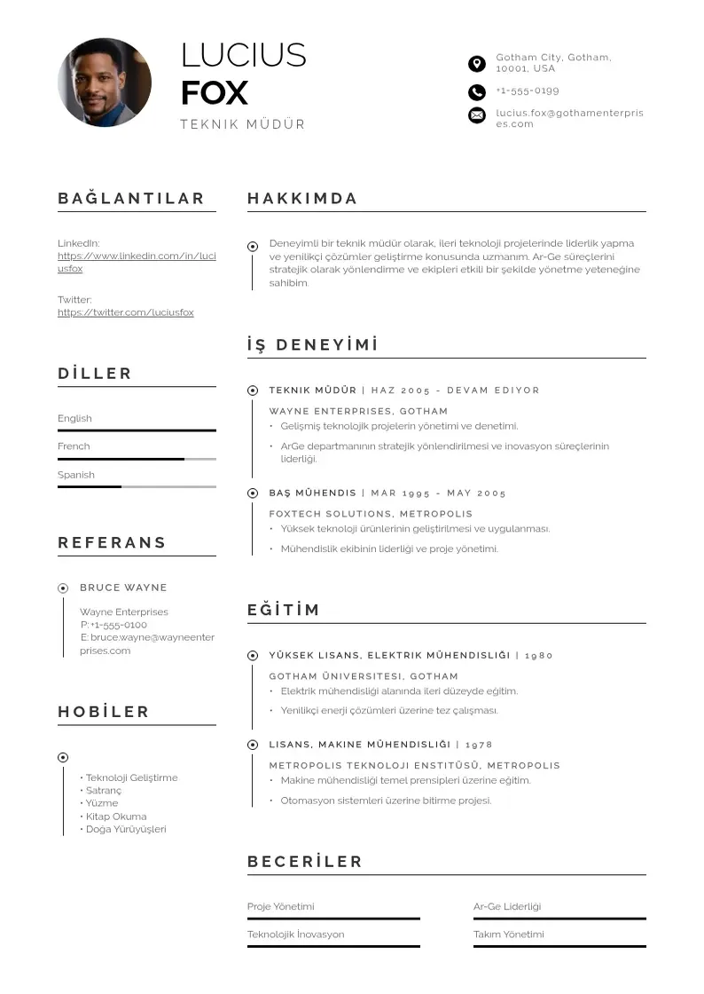 Profesionāla Teknik Müdür  CV veidne
