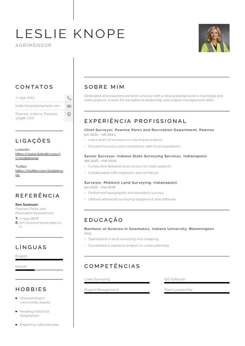Exemplo de currículo simples de Agrimensor