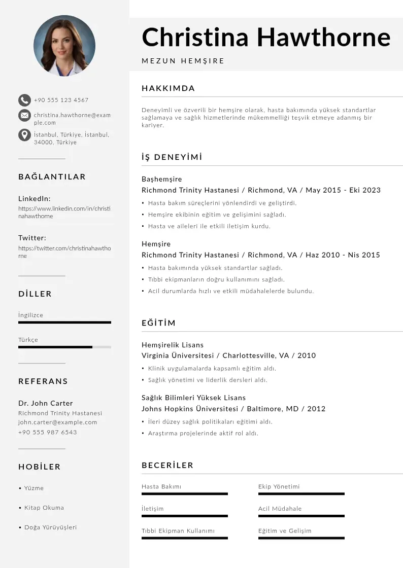 Mūsdienīga Mezun Hemşire  CV veidne