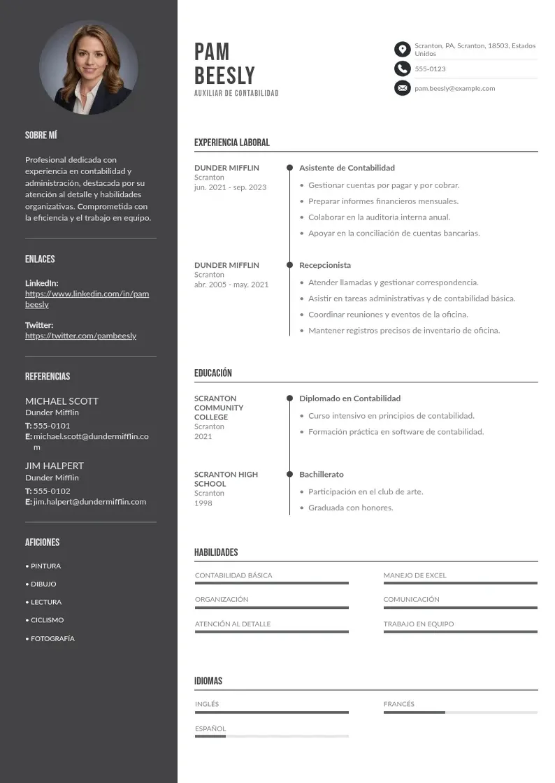 two column cv-auxiliar-de-contabilidad resume example