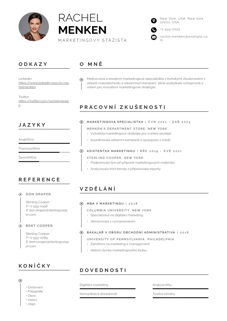 Profesionāla Marketingovy stazista zivotopis CV veidne