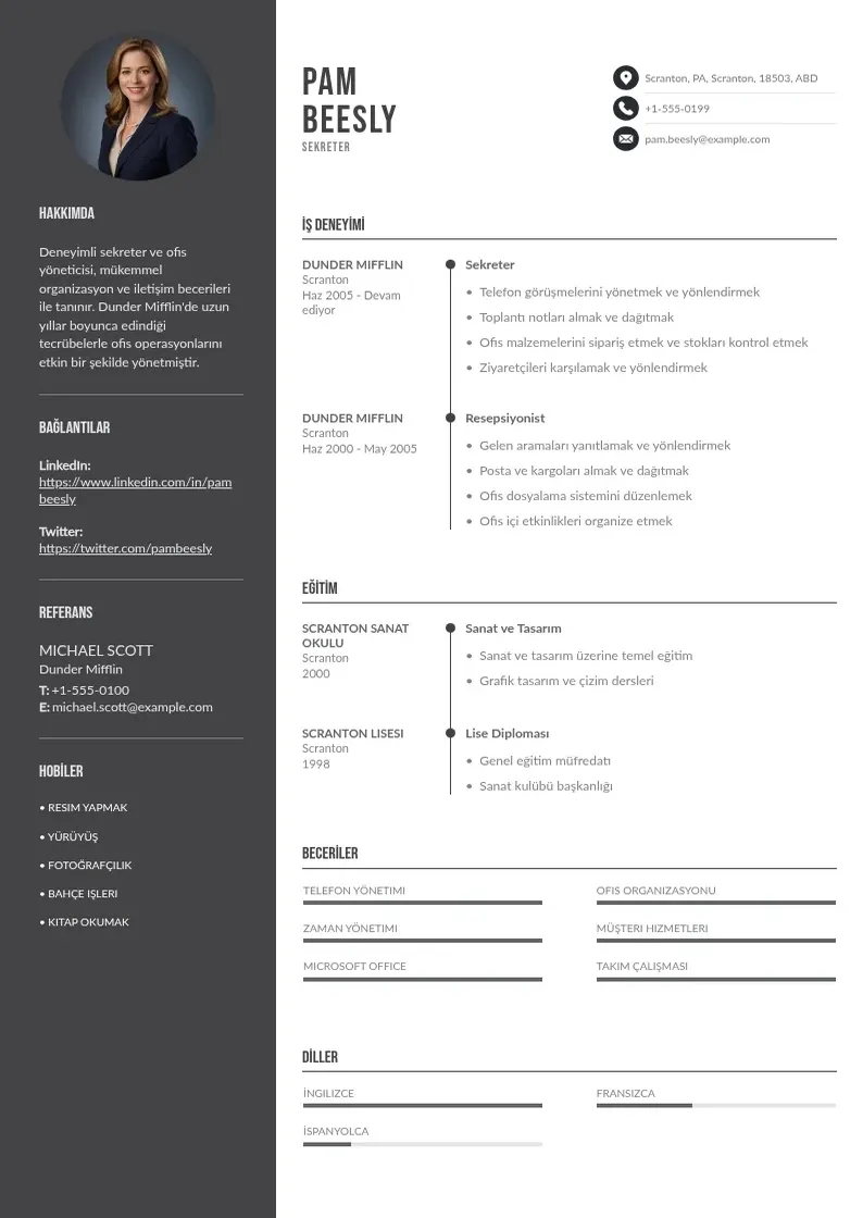 Divu kolonnu Sekreter on yazisi CV piemērs