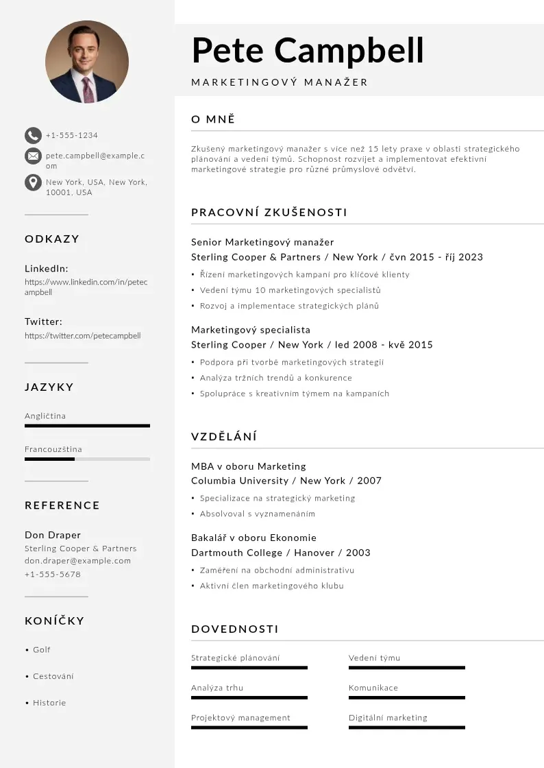 Mūsdienīga Priklady zivotopisu marketingovych manazeru CV veidne