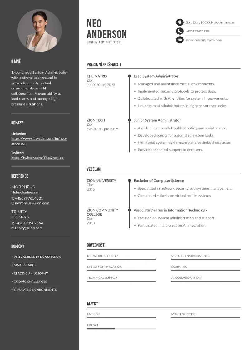 Divu kolonnu Spravce systemu zivotopis CV piemērs