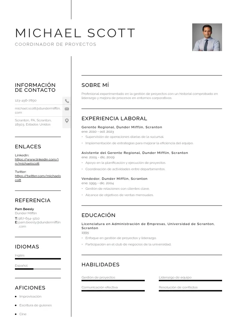 two column cv-de-coordinador-de-proyectos resume example