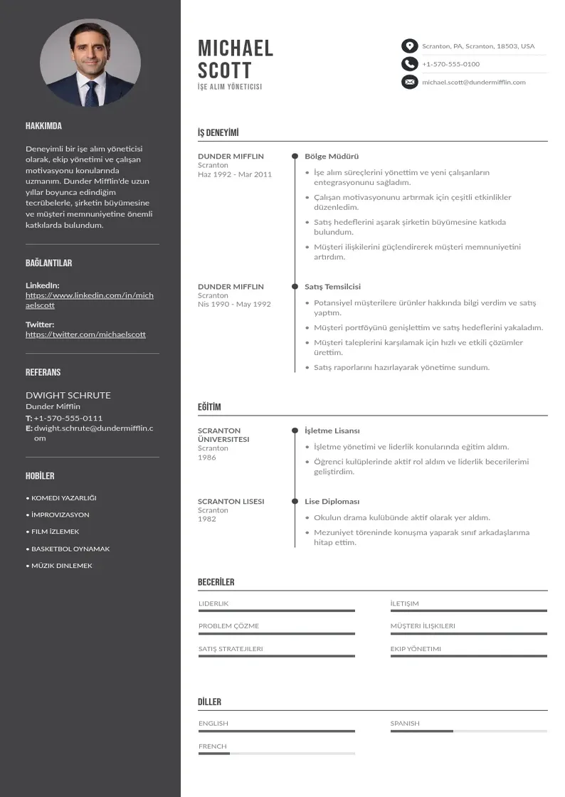 Divu kolonnu İşe Alım Yöneticisi  CV piemērs