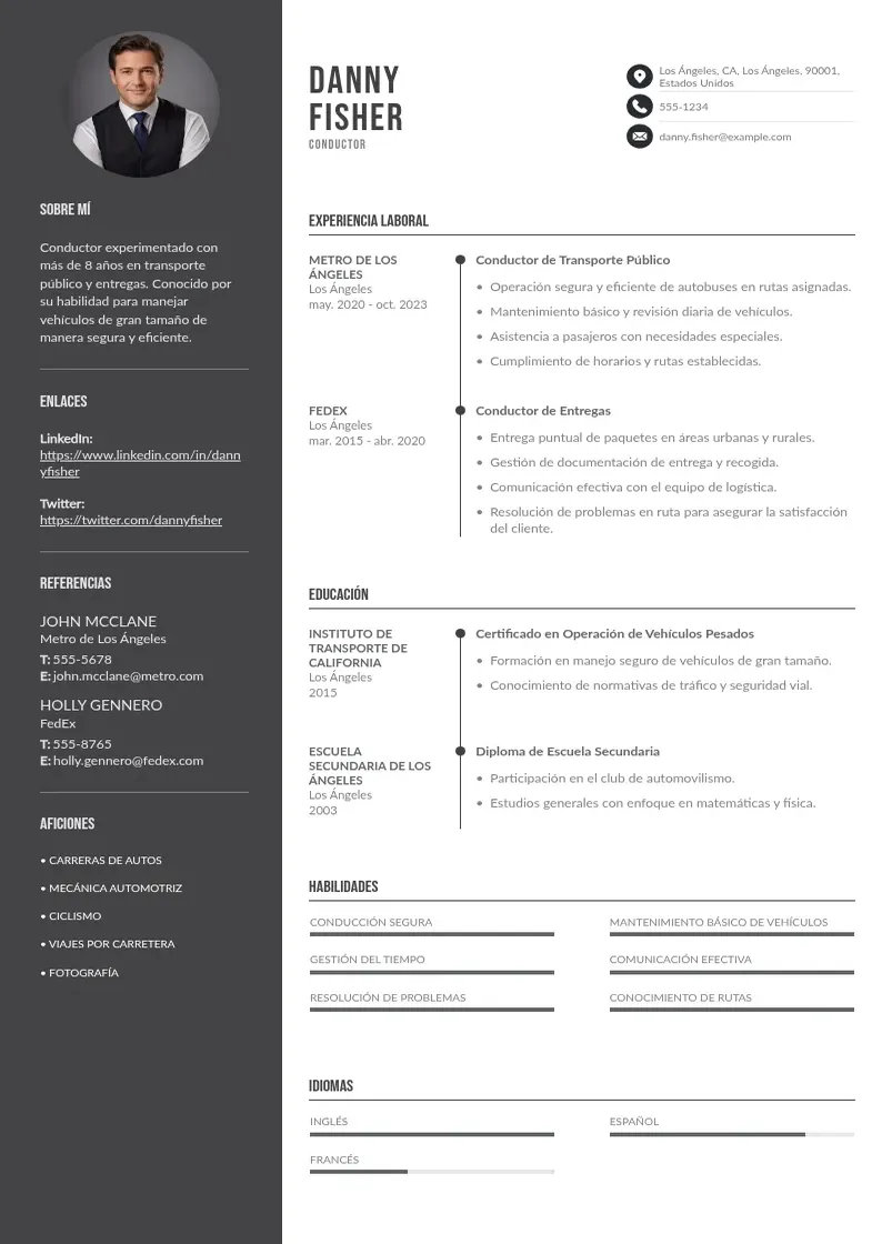 two column cv-conductor resume example