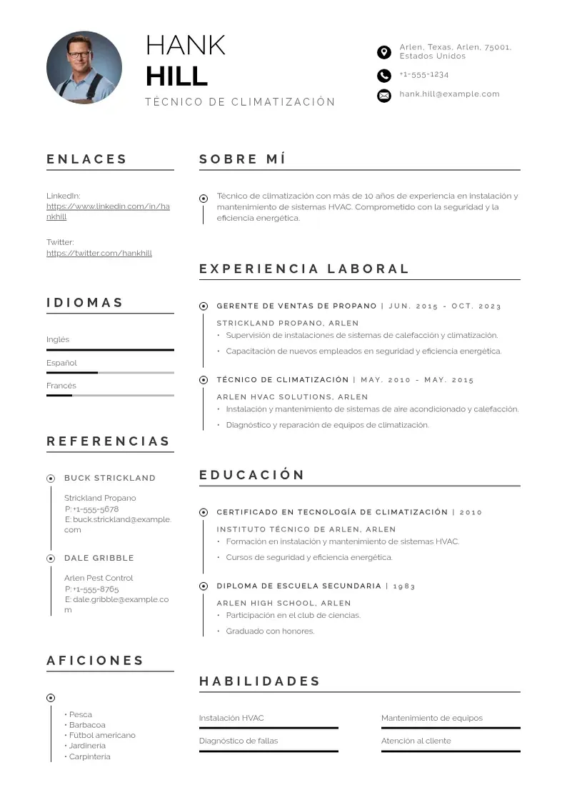 two column cv-tecnico-de-climatizacion resume example