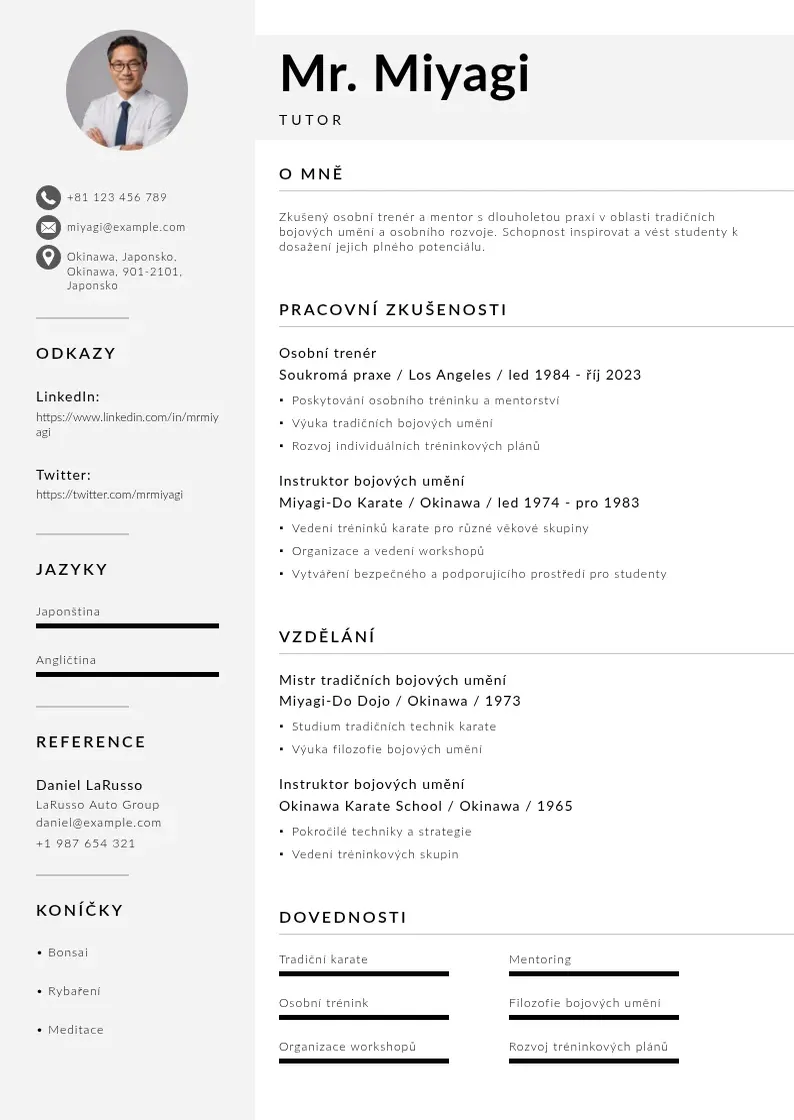 Mūsdienīga Tutor zivotopis CV veidne