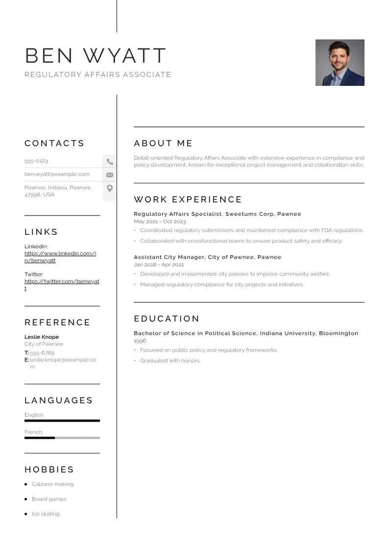 simple Regulatory affairs associate resume resume example