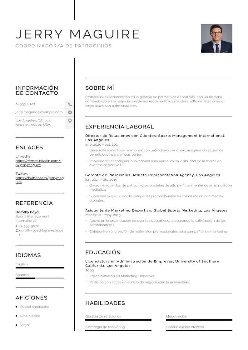 two column coordinadora-de-patrocinios resume example