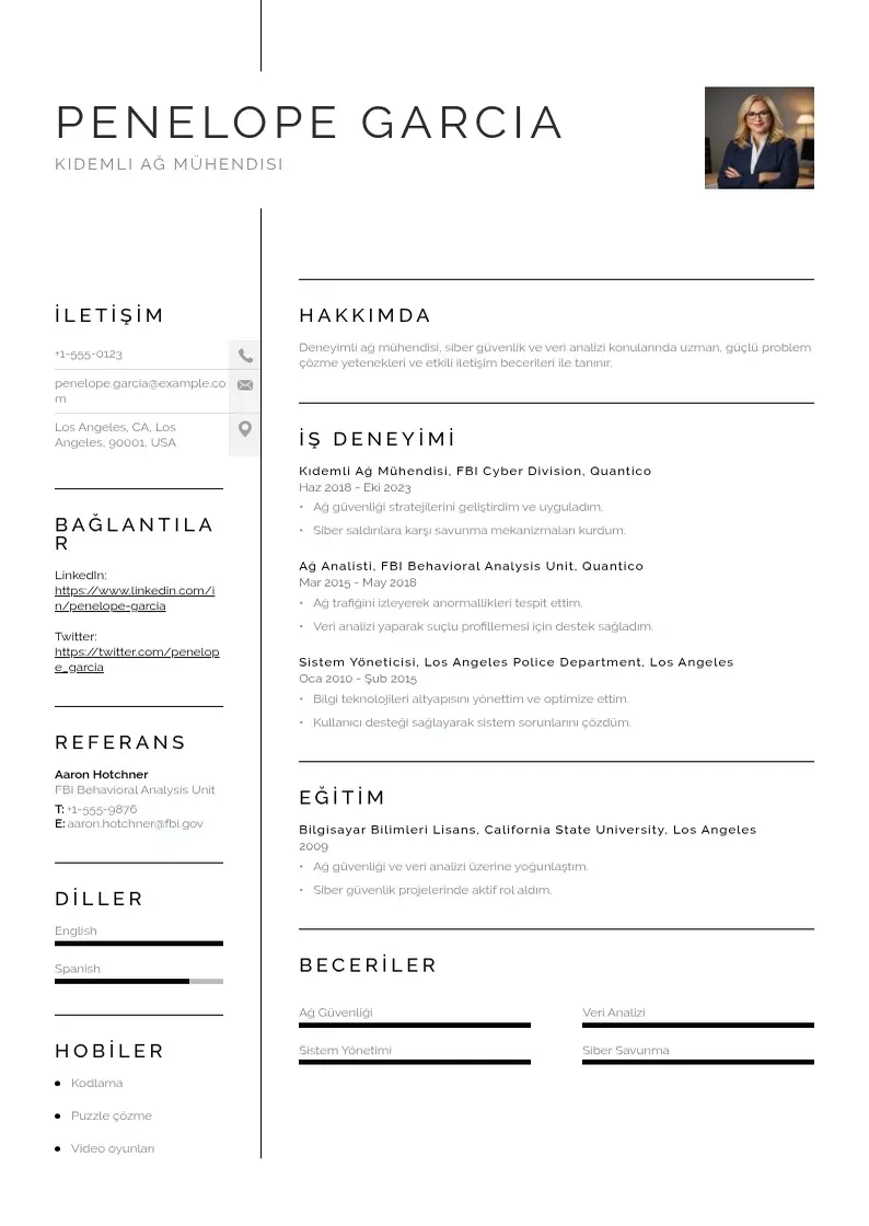 Vienkārša Kıdemli Ağ Mühendisi  CV piemērs