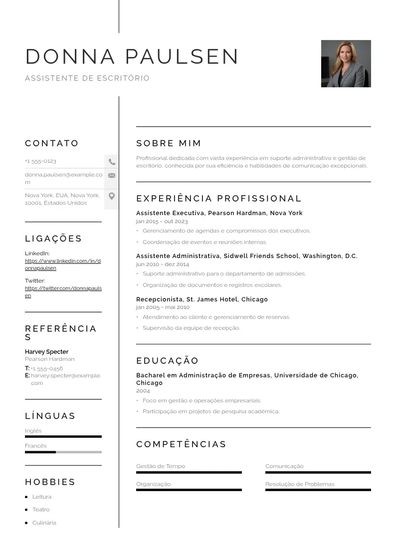 Exemplo de currículo simples de De assistente de escritorio