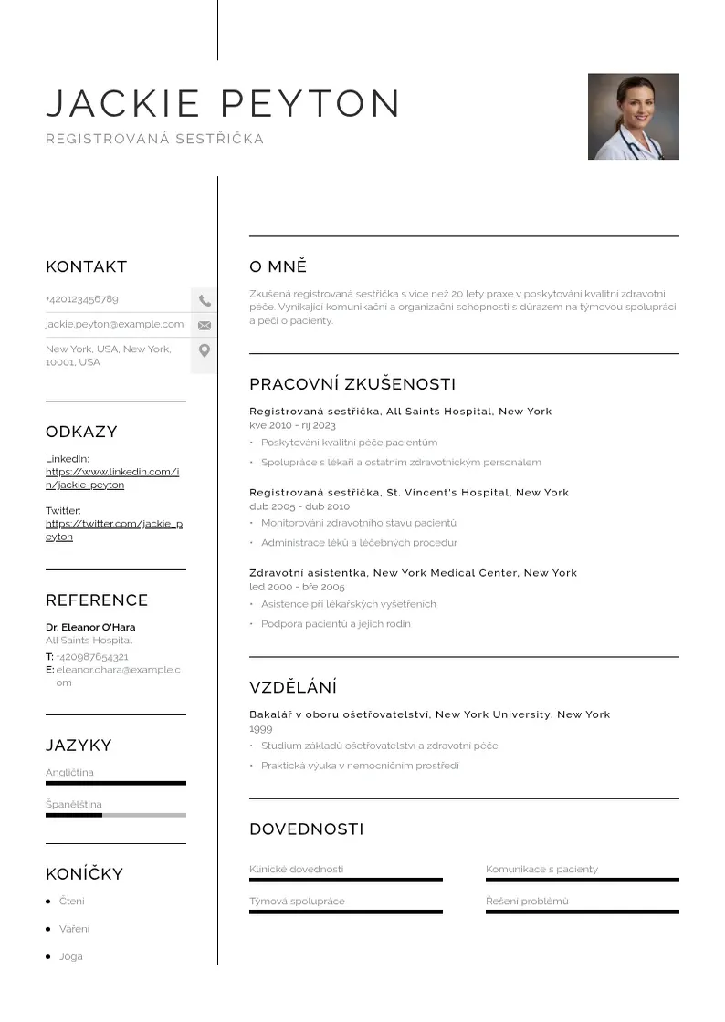 Vienkārša Registrovana sestricka  CV piemērs