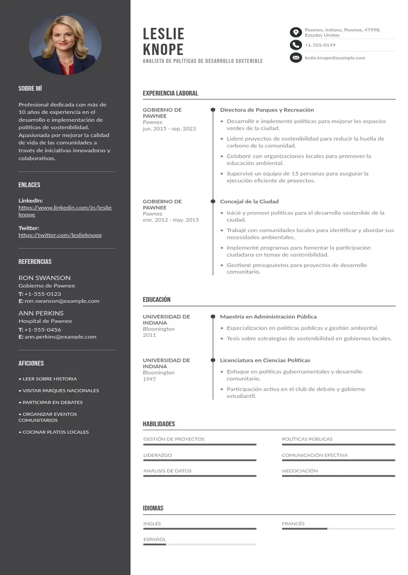 two column analista-de-politicas-de-desarrollo-sostenible resume example